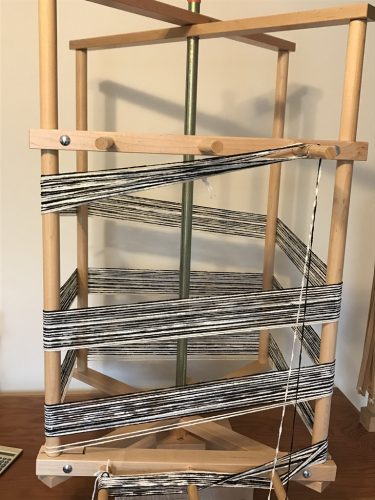 Circles Scarf on the warping reel